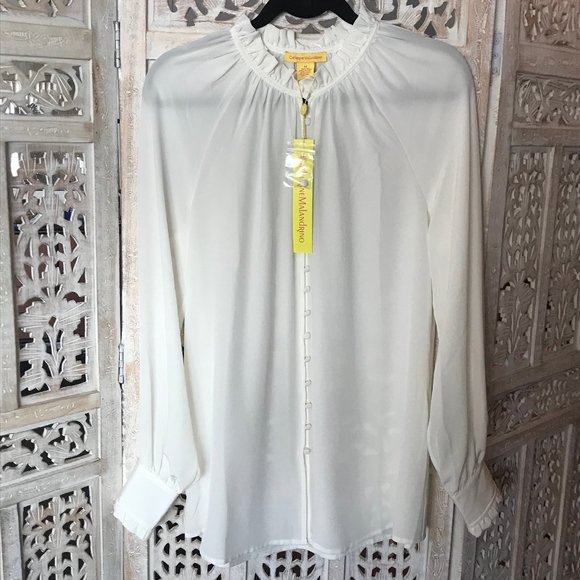 NWT Catherine Malandrino 100% Silk Ivory Blouse M - Picture 1 of 9